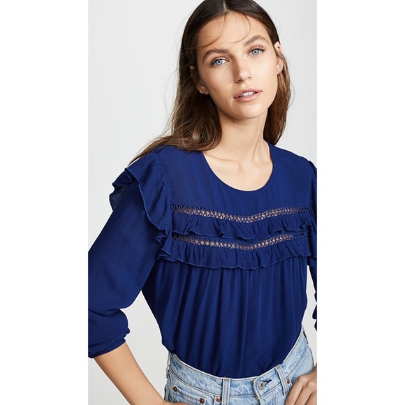 Jack by BB Dakota Revolve Blue Hi-Low Ruffle Top - Picture 3 of 9